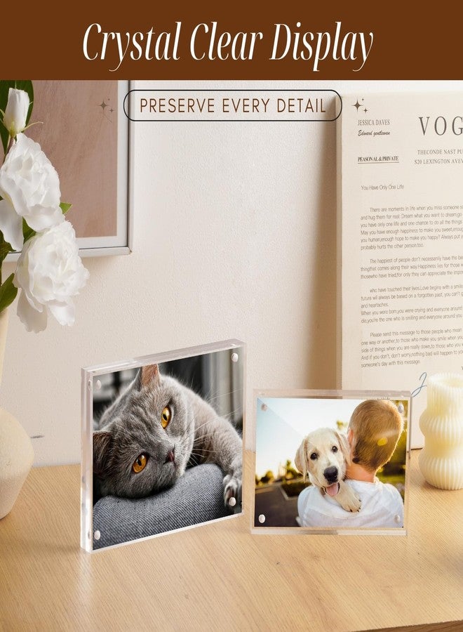 CATIFLIN 4x6 Magnetic Acrylic Frames 2 Pack, Double Sided Clear Frameless Picture Frame Blocks, 20mm Thick Photo Frames Free Standing Display for Family Photos, Certificates, Office, Artwork - Image 2